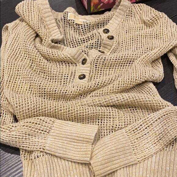 Michael Kors Tan Half Button Down Sweater XS - Picture 3 of 5